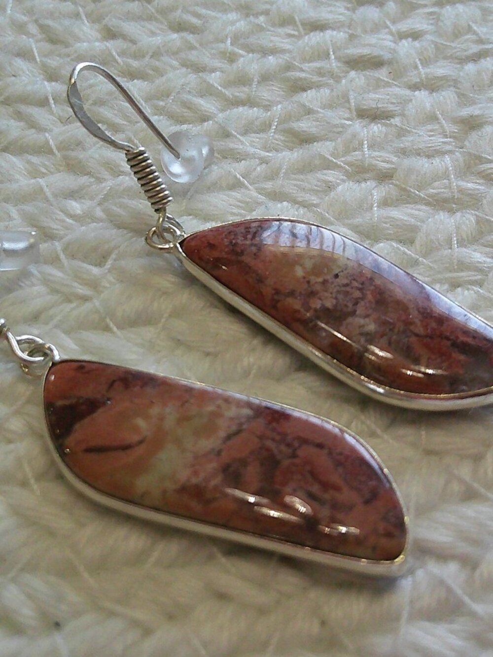 Natural RED JASPER Handmade Sterling 925 Dangle Earrings #105F